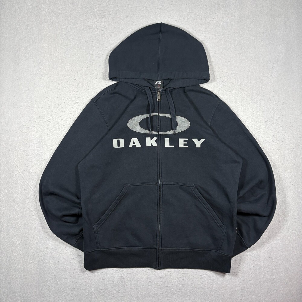 Vintage Oakley Ellipse Full Zip Hoodie Black Men L Y2K Skater Fleece Center Logo